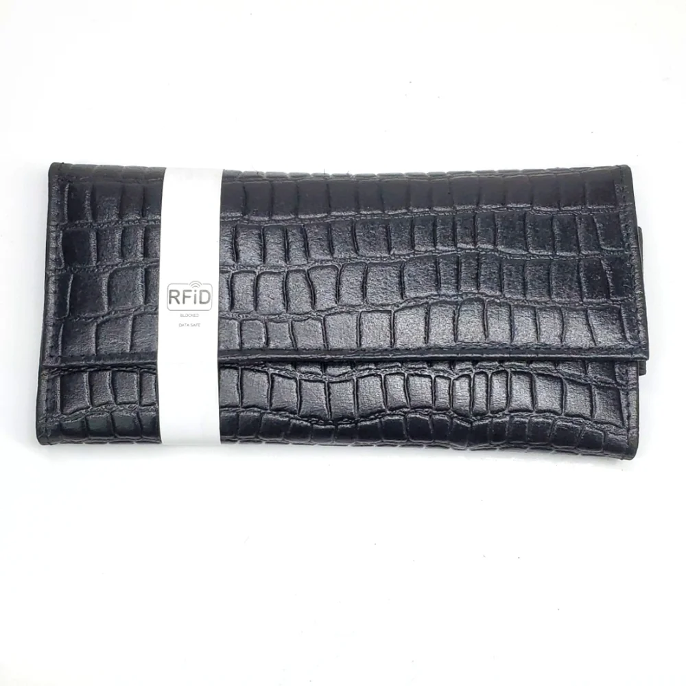 Newage Black Genuine Leather RFID Wallet Reptile Embossed NWT